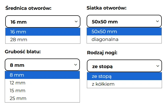 Wybór parametrów w stole spawalniczym